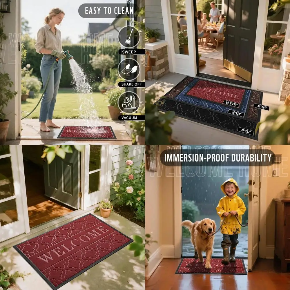 

All-Season Waterproof Door Mat, Heavy Duty Non-Slip Entrance Mat, Outdoor Indoor, 47x32, Red