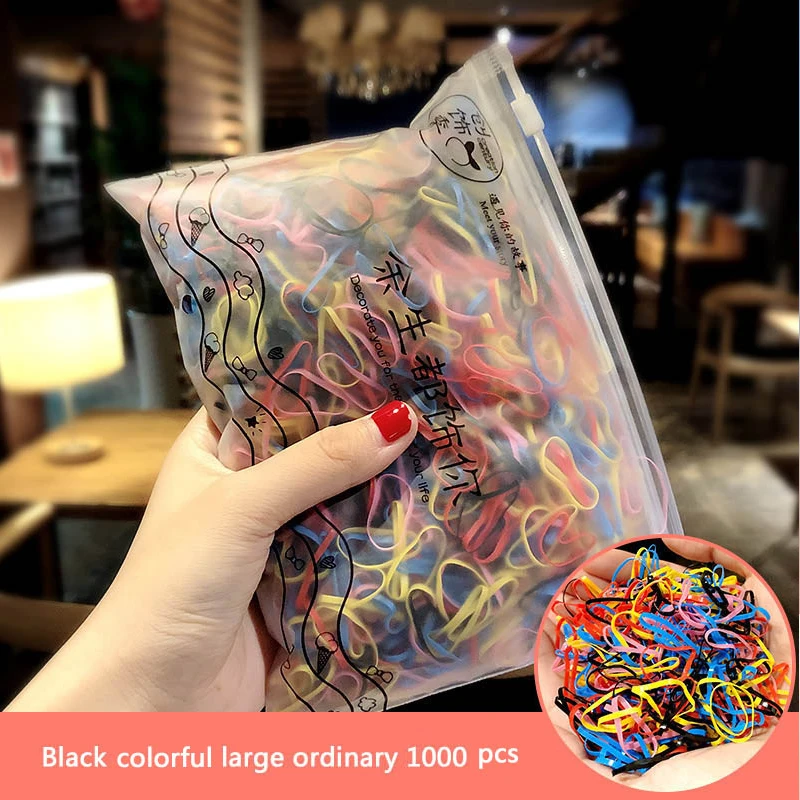 

1bag=1000pcs 2cm Disposable Hair Ring For Adult Kids Scrunchie Rope Colorful Balck Elastic Hair Bands Kids Hair Accessories Gift