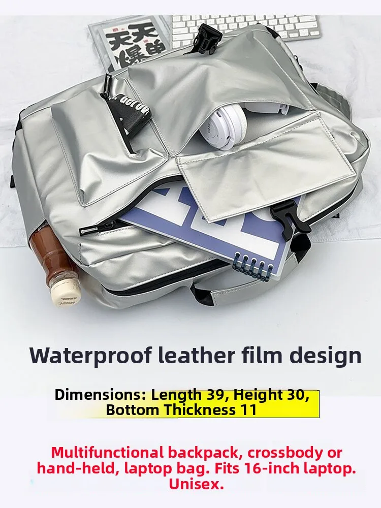 

Large Capaci Sports Men's Crossbody Bag Multi-Functional Laptop Bag Double oulder Bag for College Students PU Material