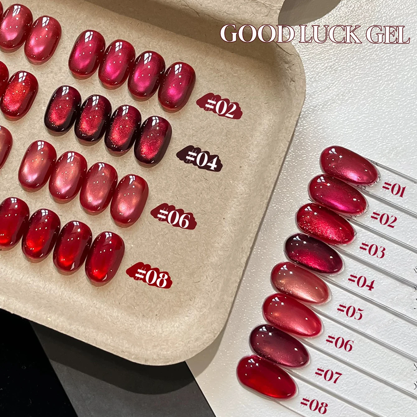 

1-8pcs TC 2026 Whitening New Year Fortune Red Luck Cat Eye Gel Nail Polish Wine Red Glass Bead Nail Art Valentine' Day Gift