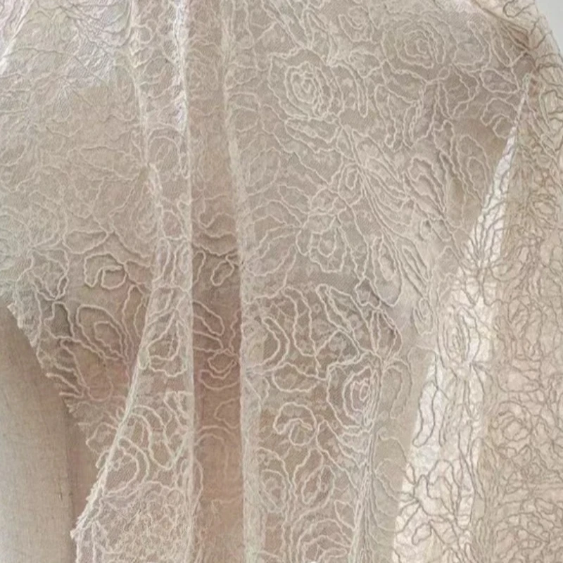 1meter Lace Fabric Rose Line Pattern Soft Textured Floral Delicate Elegant Style for Dress Coat Camisole DIY Sewing Accessories view 2