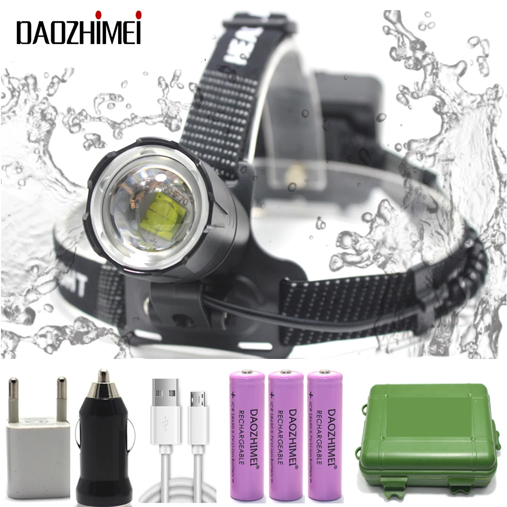 

8000 lumen LED Headlight XHP70.2 Zoomable headlamp USB lamp Waterproof Torch 3-Modes Head lamp use 3*18650 battery