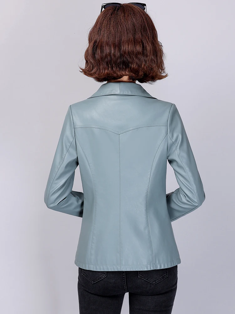   Jaqueta Feminina de Couro Genuíno Ning, Coleção Primavera Outono 2025, Nova Jaqueta Slim de Couro de Carneiro, Estilo Casaco Curto