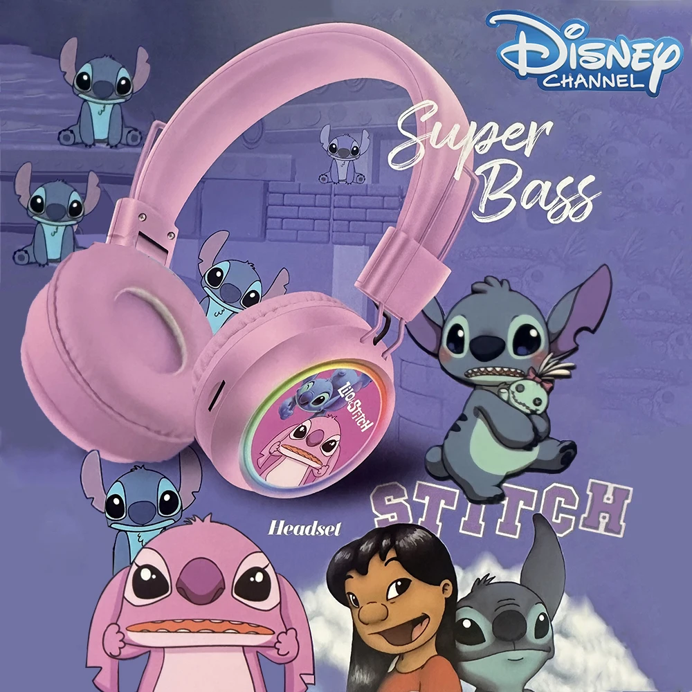 Disney Stitch Wireless Bluetooth Headphones with Adjustable and Flexible Design for Boys and Girls Cute Anime Cartoon Kids Gifts