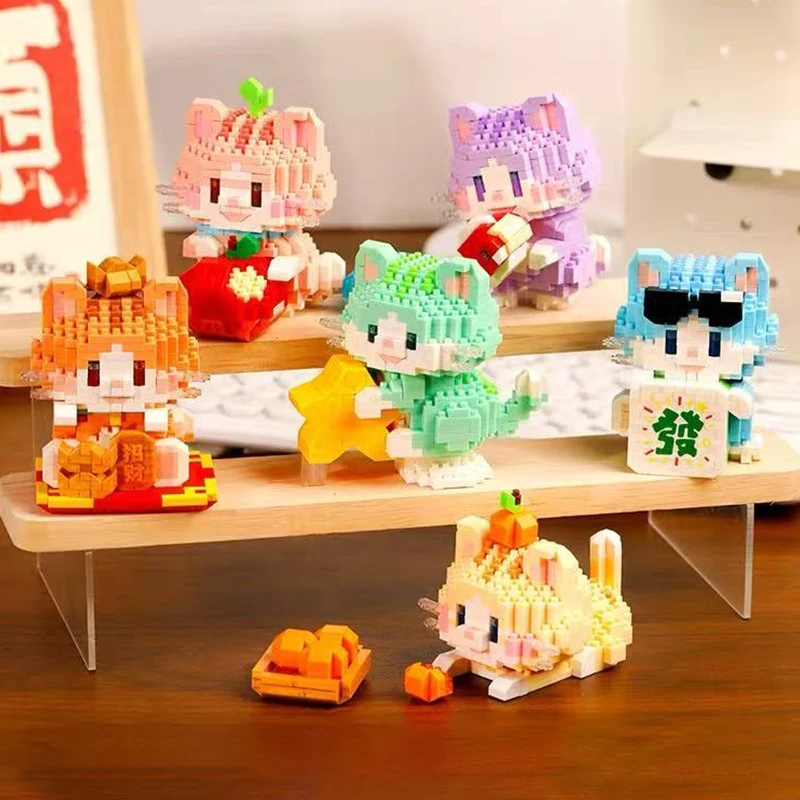 

Six cute building block cat models, children's building block toys, suitable for boys and girls, Christmas/birthday gifts