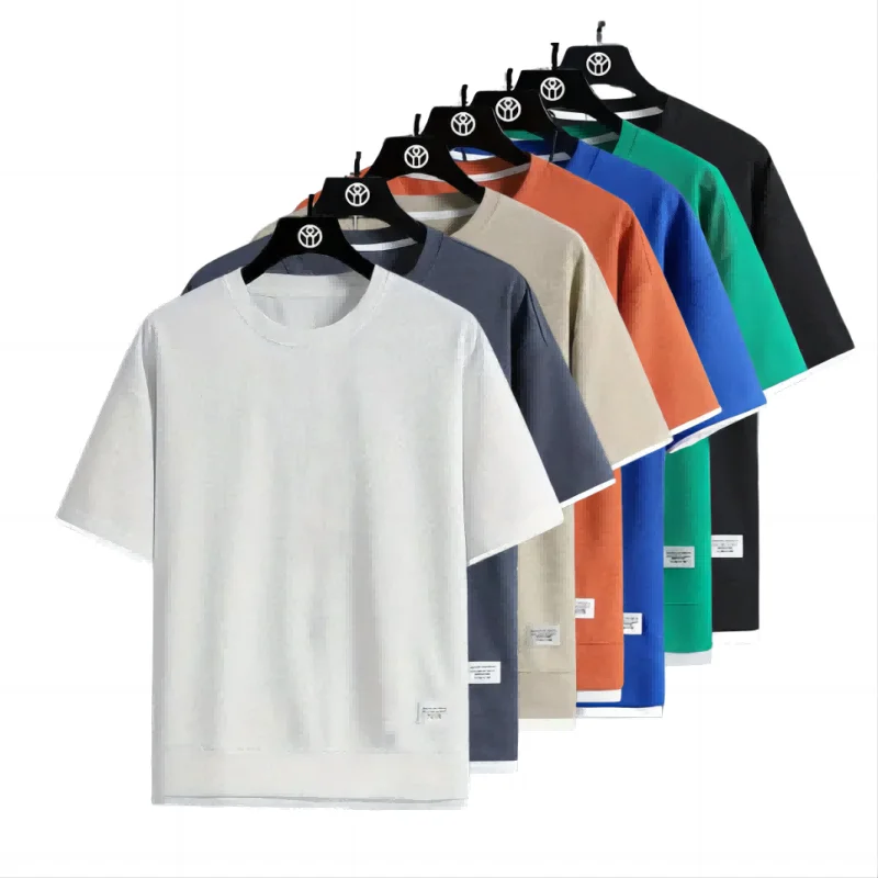2024 New S-6XL Fashion brand New Summer Waffle Round Neck Short Sleeved T-shirt for Men's Simple and casual Short Sleeved Top image 2