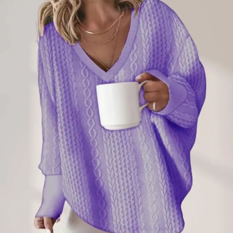 652F Women's Cable Knit Pullover Casual Oversized Long Sleeve Loose Sweater Top