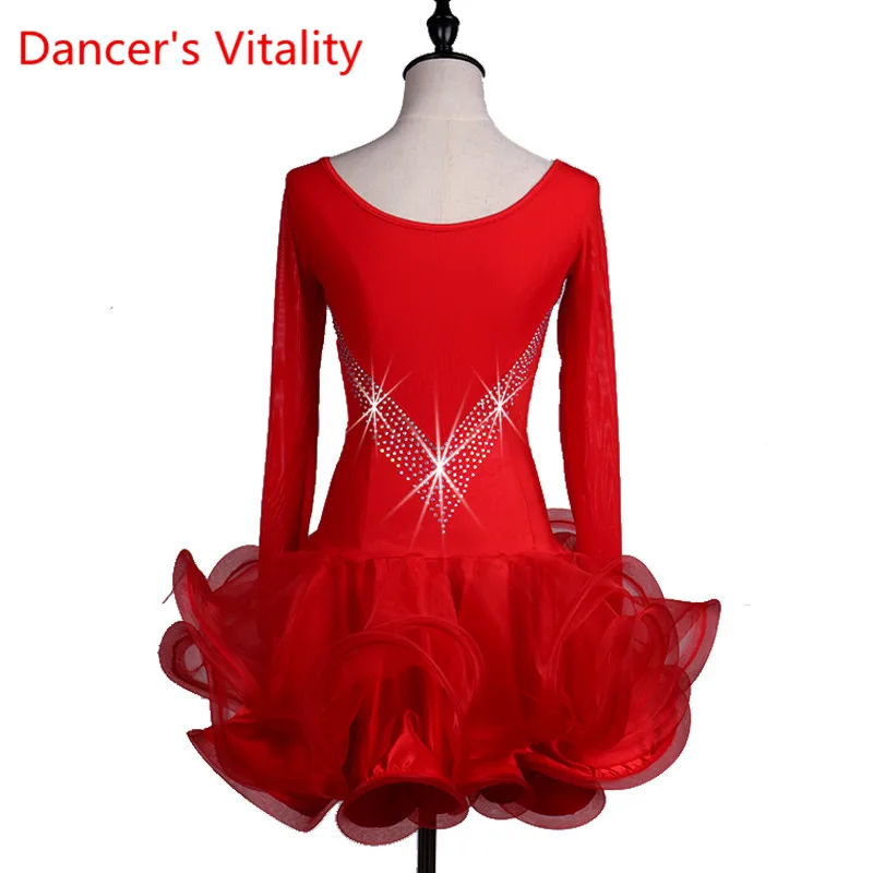 High grade diamond  wonen latin dance professional competition dress female adult new long sleeved dance costume