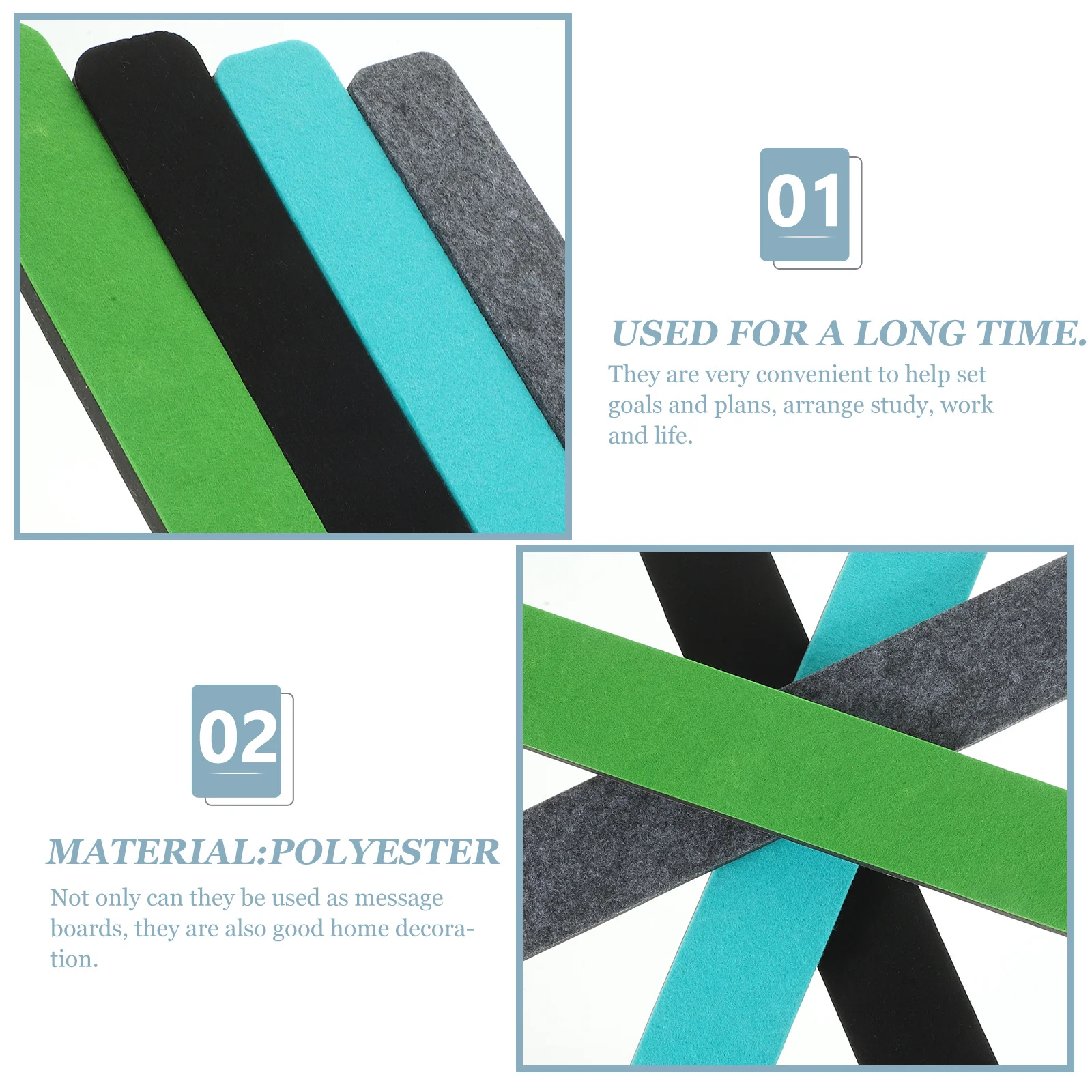 

4pcs Bulletin Board Strips Memo Display Felt Wall Boards For Home Office Classroom Cork Alternative Pin Boards