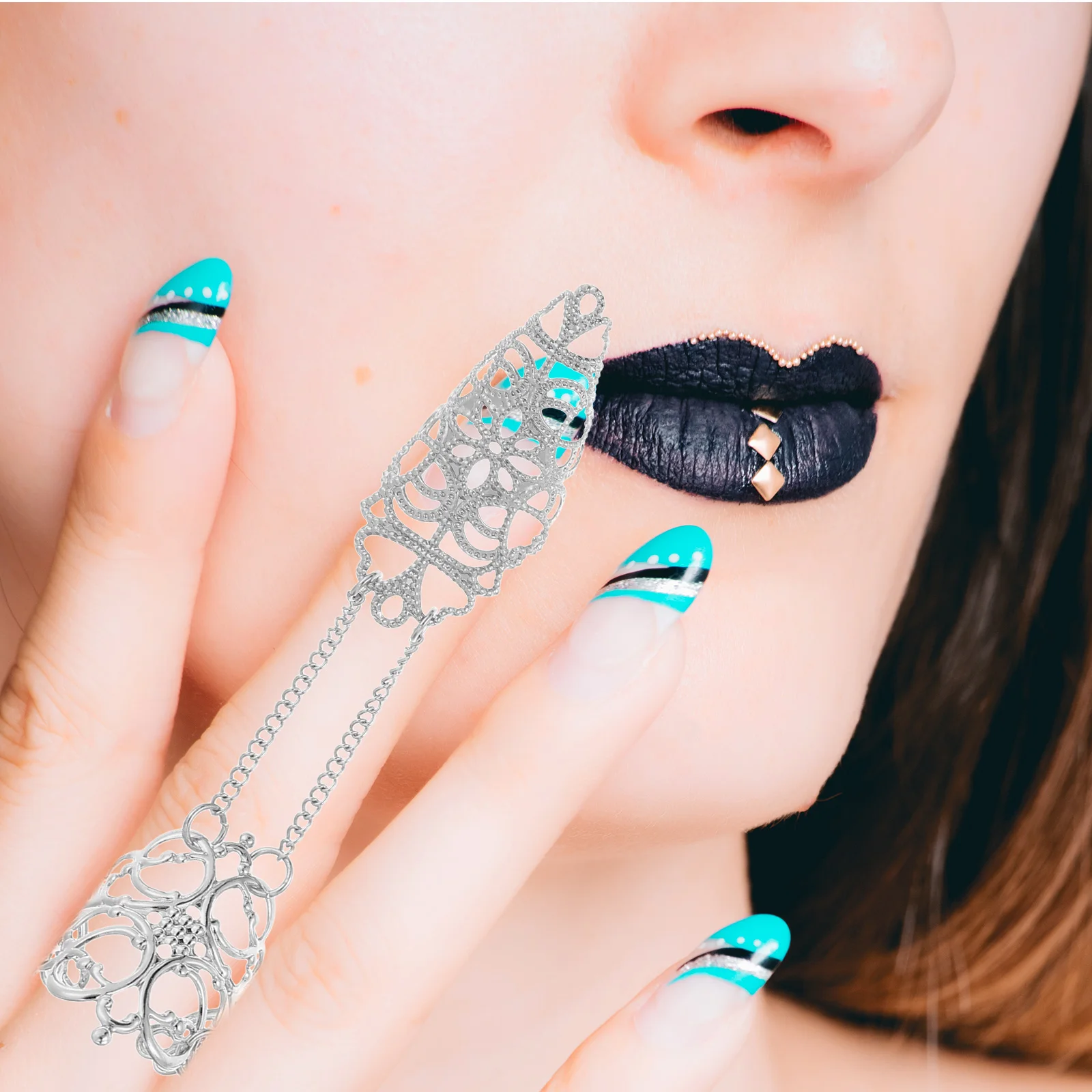 

Gothic Finger Nail Claw Metal Sturdy Women Chain Design Lightweight Open Ring Decoration For Birthday Wedding Anniversary Xmas
