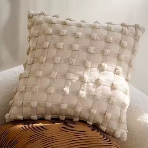 1pc European style pillow cover decoration farmhouse cushion cover Bohemian style, square cushion cover three-dimensional grid