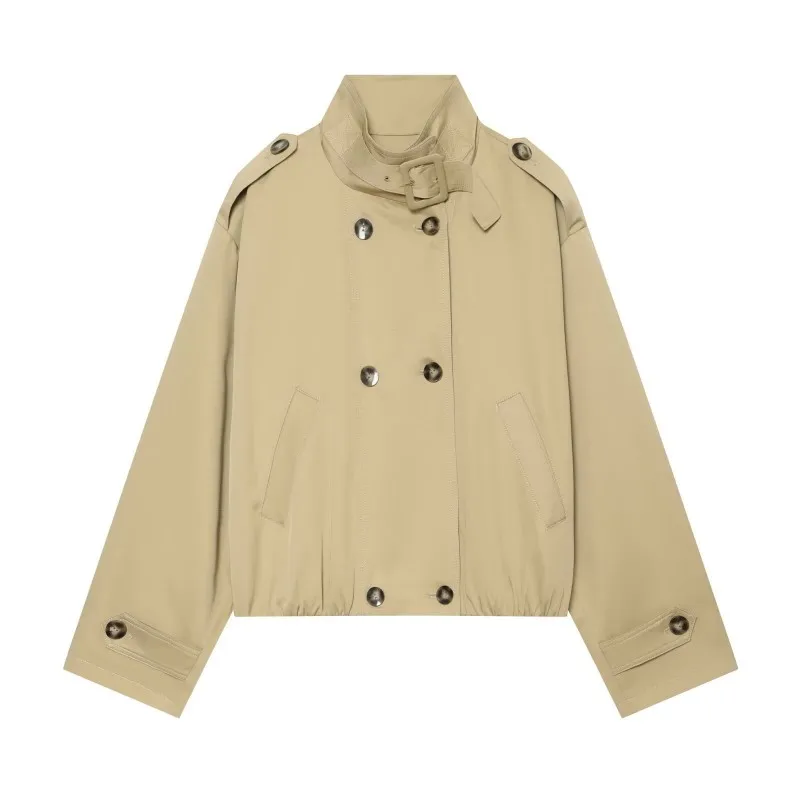 Women Short Windbreaker Vintage Double Breasted Turn Down Collar Loose Casual Jacket Female Autumn Outerwear Coat