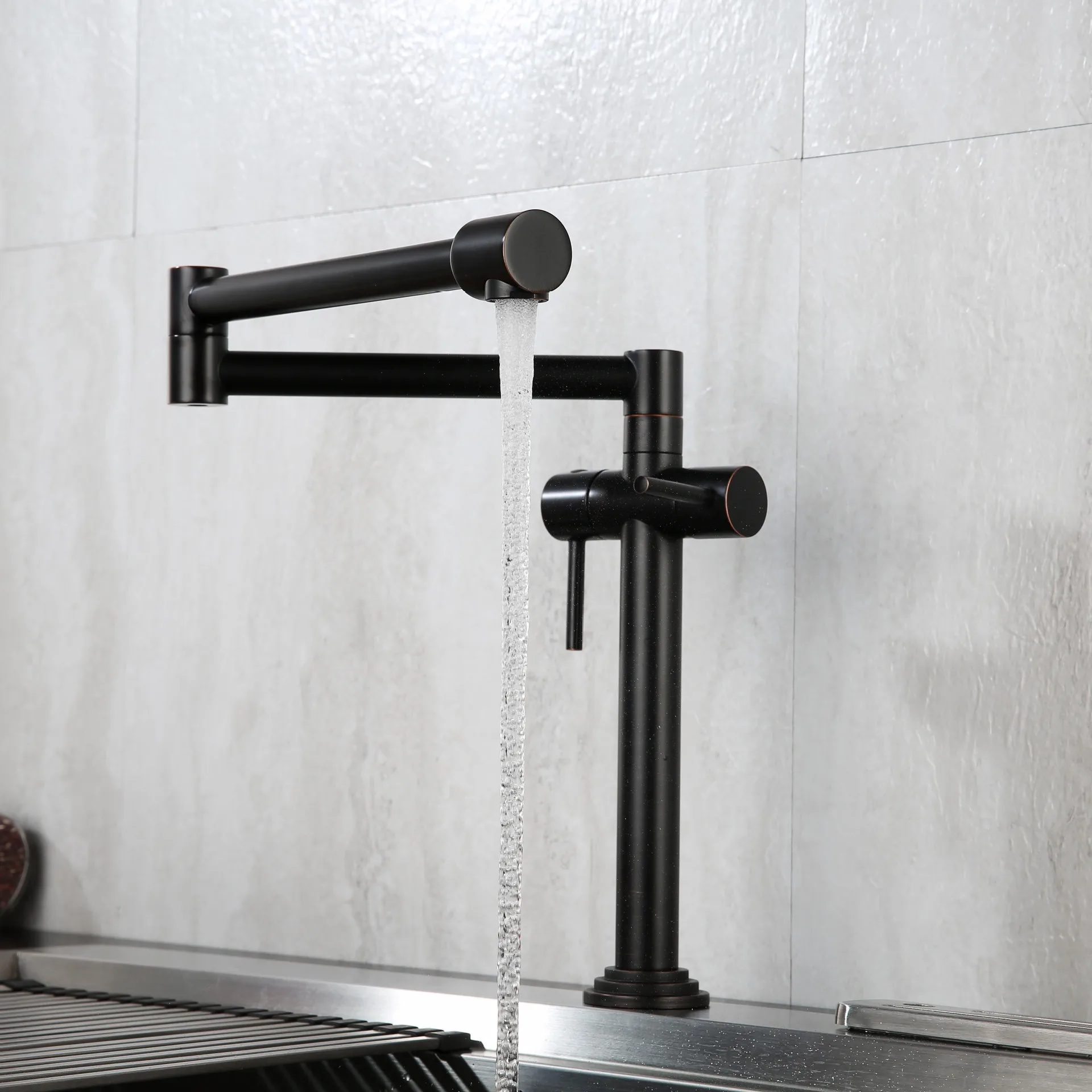 Full copper dual switch hot and cold kitchen folding faucet, washbasin single hole faucet, extendable and rotatable