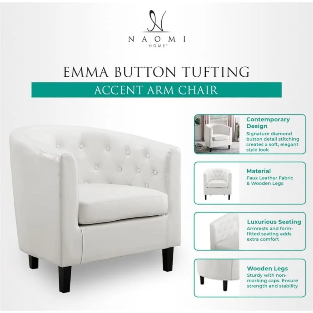 كرسي إيما أكسنت، جلد صناعي معنقدة بأزرار، أريكة منتصف القرن الحديثة، كرسي مريح، كراسي أسطوانية حوض الاستحمام لغرف النوم، P