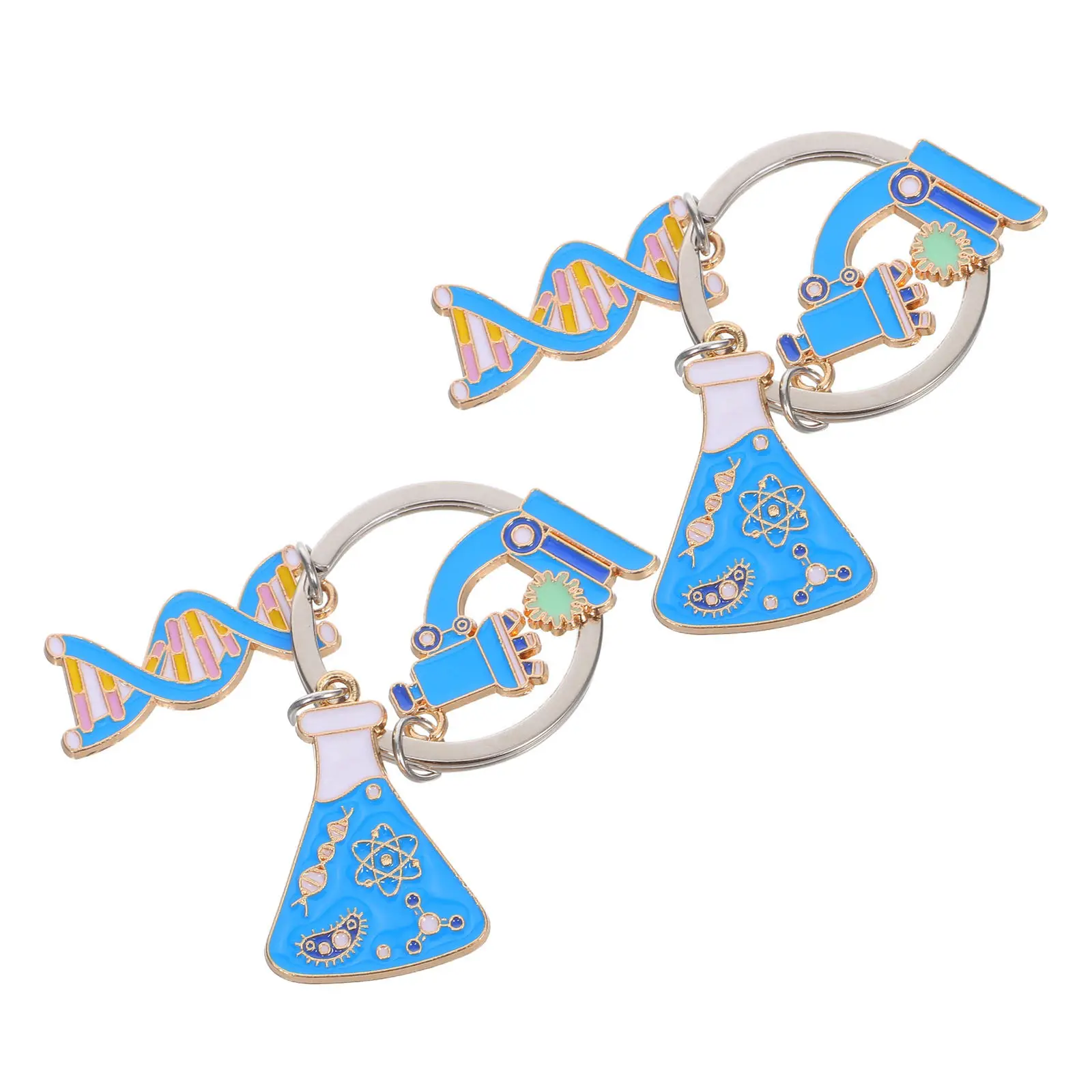 2Pcs Science Keychains Dna Double Helix Microscope Molecular Structure Charm Educational Chemistry Biology Teacher Scientist