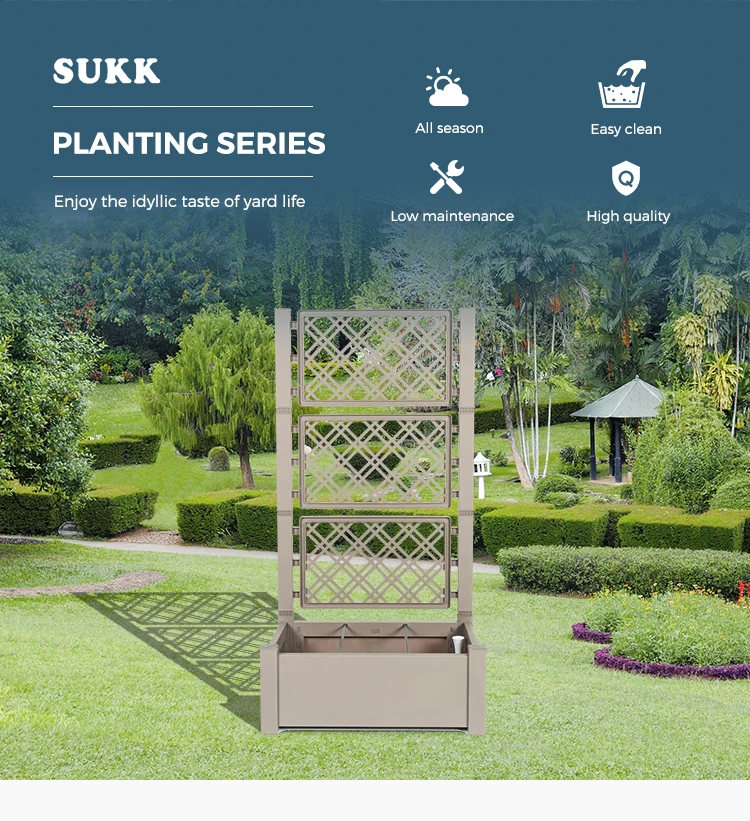 

Freestanding garden elevated bed outdoor flower pot box lattice Premium