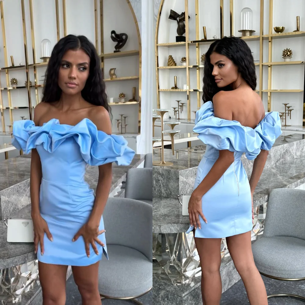 

Evening Saudi Arabia Satin Pleat Ruched Homecoming A-line Off-the-shoulder Bespoke Occasion Gown Short Dresses