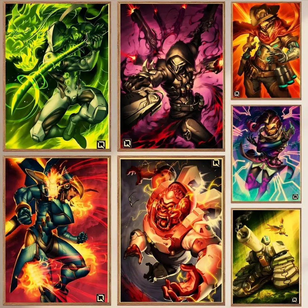 Overwatch Game Character Poster Self-adhesive Art Waterproof Paper Sticker Coffee House Bar Room Wall Decor