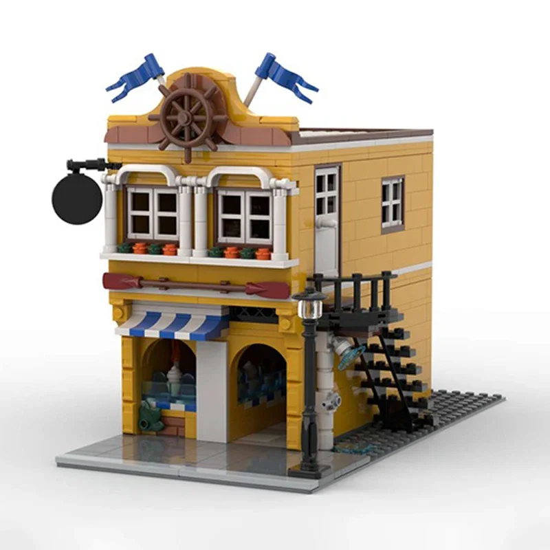 

590 деталей MOC: Креативная модульная модель городской улицы и порта, архитектурный конструктор, развивающая игрушка для сборки, подарок для детей 60422