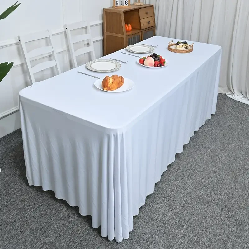 6FT Stretch Spandex Tablecloth For Hotel Banquet Party Wedding Event Decoration White Black Table Cloth Cover Table Skirt