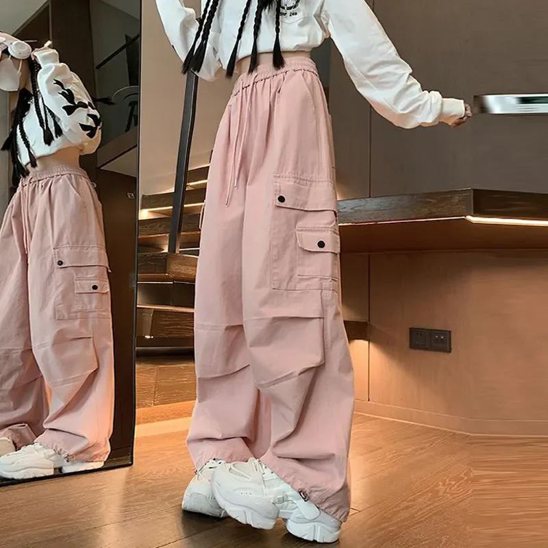 

Summer Women Multi Pocket Cargo Pants American Style Vintage Casual Hip Hop Pants Loose High Waist Straight Leg Trouser New