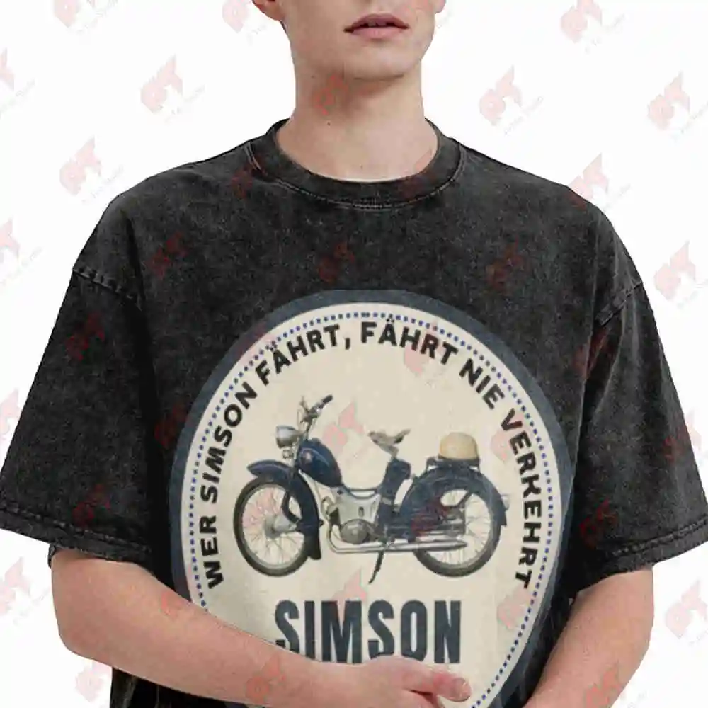 Simson SR 2 Motorcycle German Text Vintage Washed Tee Pure Cotton T-Shirt
