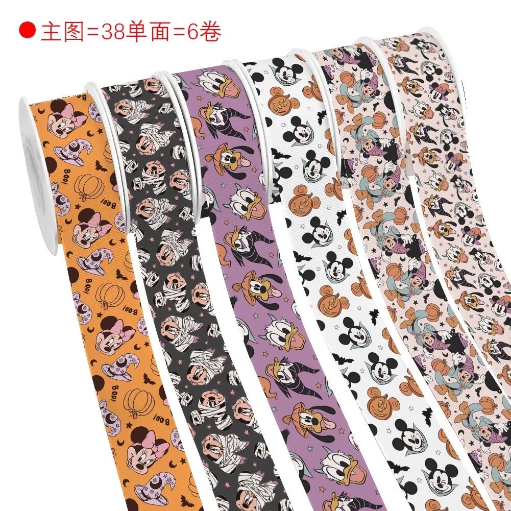 Disney Halloween Series Mickey Minnie Funny Printed Grosgrain Satin Ribbon Custom For Cheer Bows DIY Crafts Wrapping 10 Yards