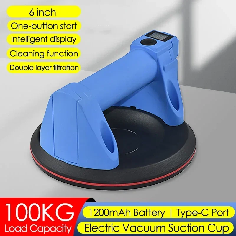 

Intelligent Display Electric Vacuum Suction Cup 100KG Load 6inch Granite Tile Glass Manual Lifting Tool Vacuum Suckers 1200mAh