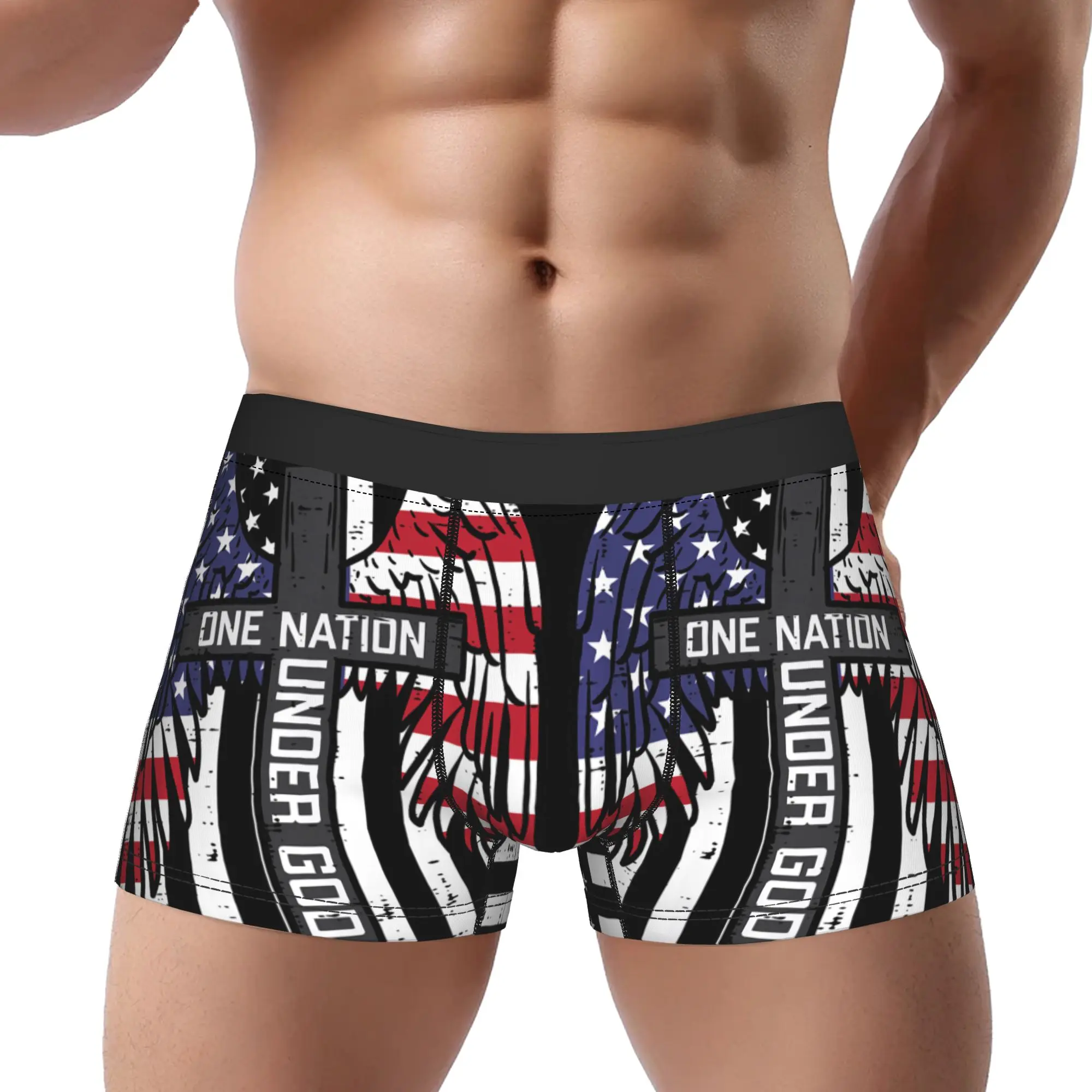 One Nation Under God Cross Flag Wings  Memorial Day Underpants Homme Panties Man Underwear Ventilate Shorts Boxer Briefs