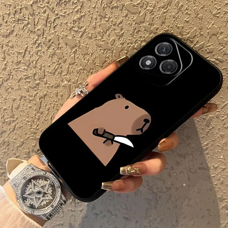 Casing untuk Honor 200 400 Lite 70 X5b X7 X9a X8 8X Magic5Lite 90 X6 Hitam Penutup Ponsel Lembut Capybara Kartun Lucu