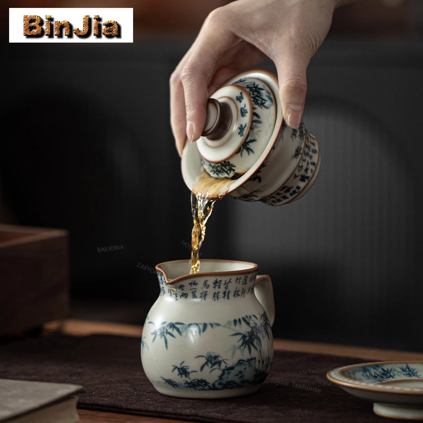 170ml Ru Kiln Bamboo-joint Gaiwan Boutique Tea Tureen Tea Bowl With Lid Kit Tea Brewing Cover Bowl Teaware Supplies Decoration