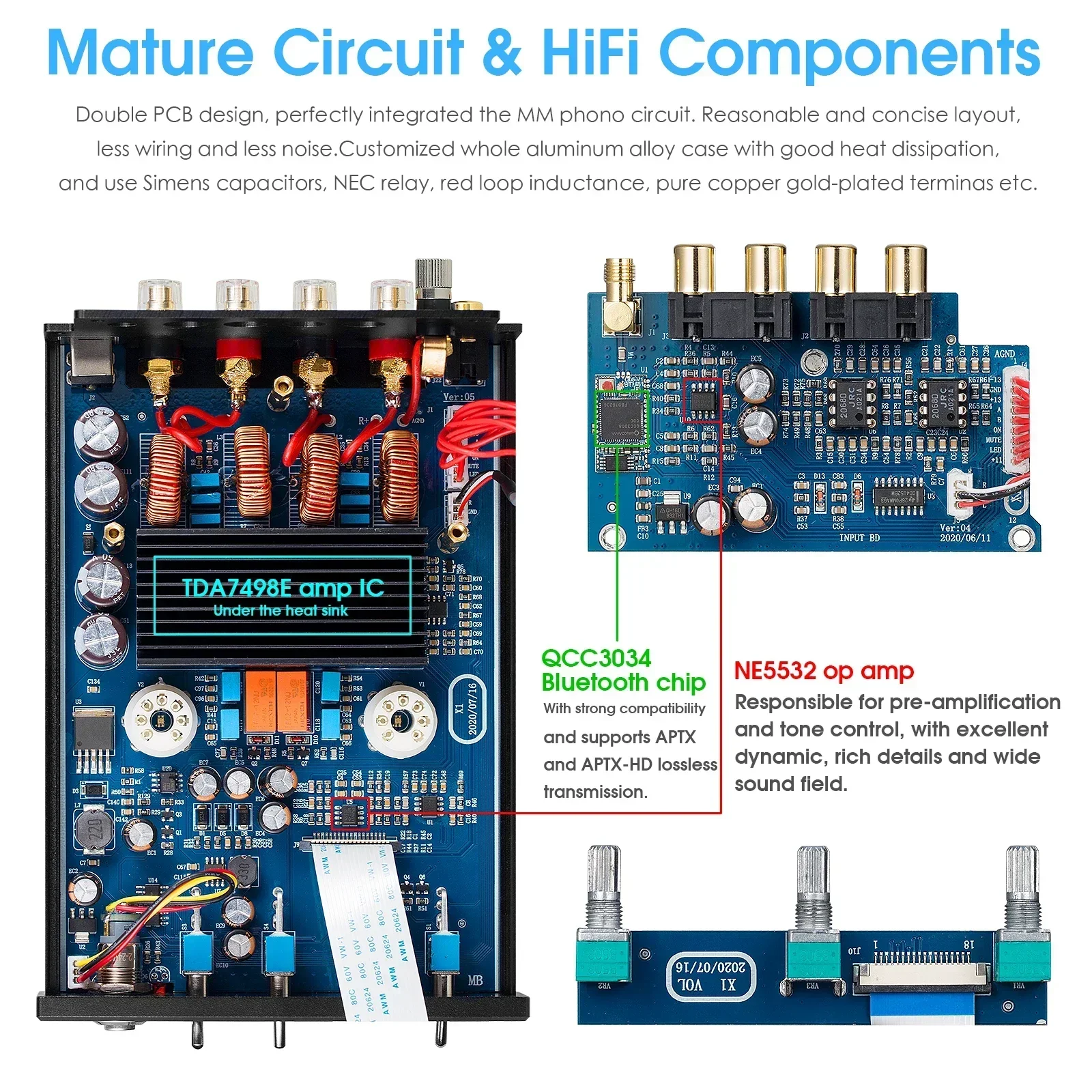 Douk audio-真空管アンプx1,hifi ge5654,bluetooth 5.0レシーバーmm,家庭用ターンテーブル用フォノアンプ,パワーアンプAPTX-HD w * 2