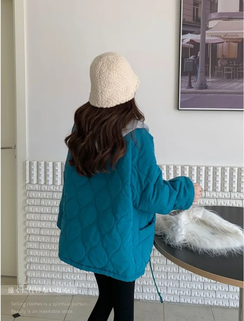 Clothes Korean Cotton-padded Jacket Women Winter O-neck Thicken Down Coat Female Loose Diamond Solid Casual Streetwear Parkas