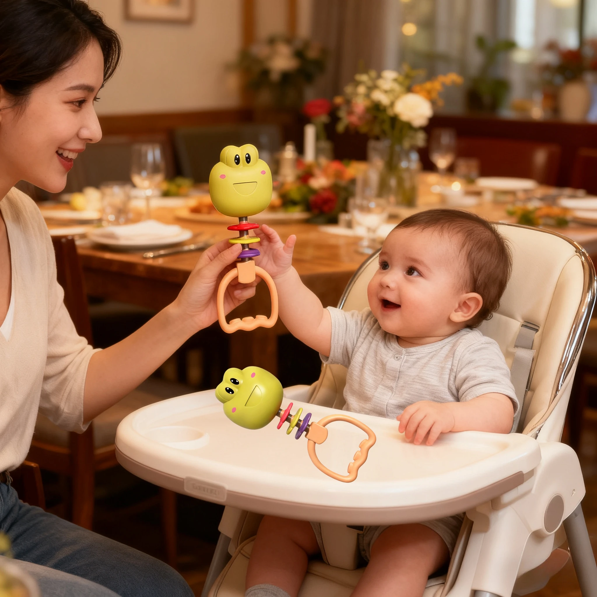 ของเล่นเด็ก กระดิ่งเขย่ามือ รูปกบตัวน้อยน่ารัก ทำจากวัสดุที่เป็นมิตรต่อสิ่งแวดล้อม ช่วยฝึกการจับและพัฒนาการด้านการได้ยินของทารก