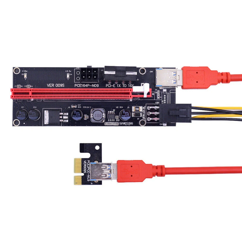 Neueste VER009 USB 3,0 PCI-E Riser VER 009S Express 1X 4x 8x 16x Extender Riser Adapter Karte SATA 15pin zu 6 pin NETZTEIL Power Kabel