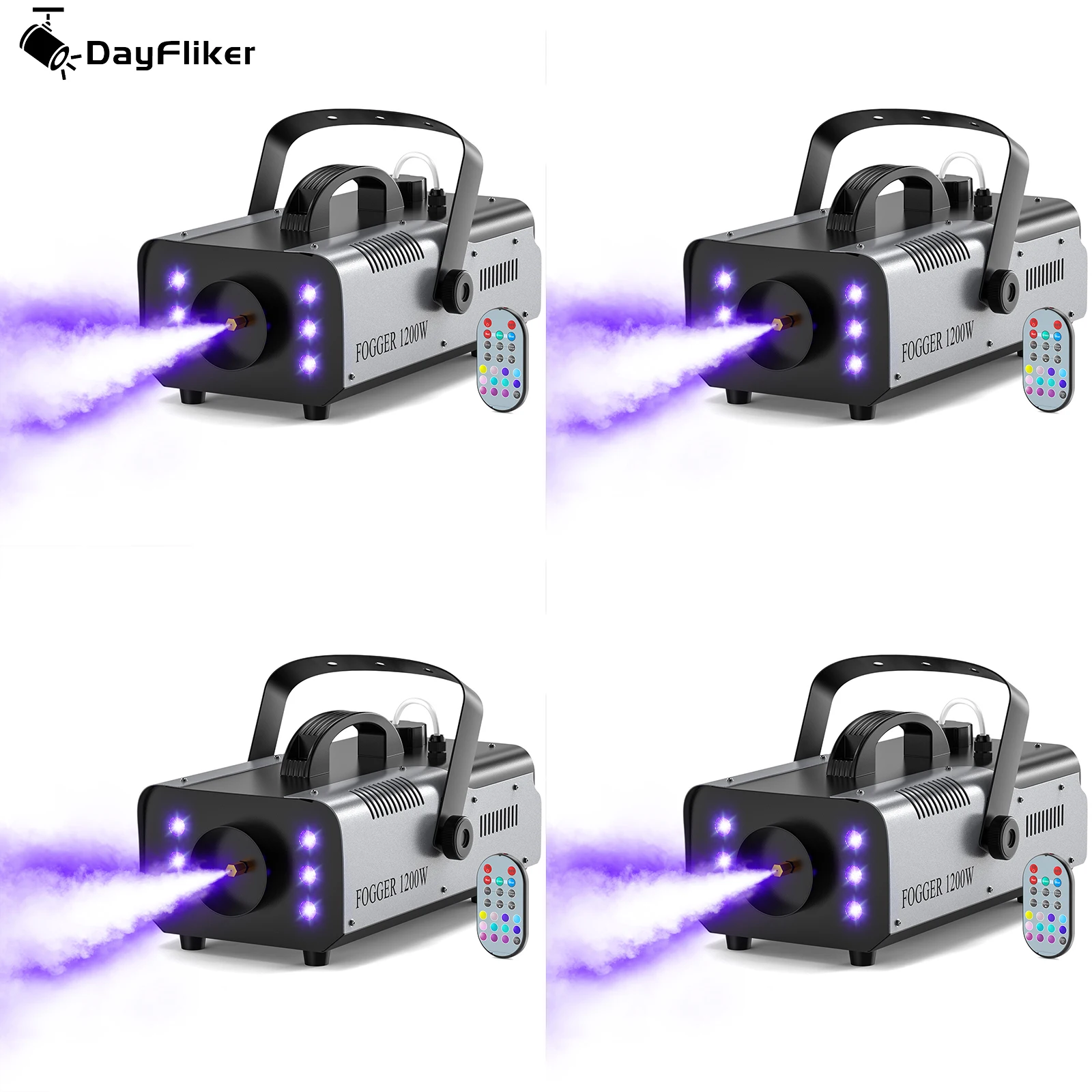 

DayFlicker 4Pcs 1200W Fog Machine with RGB 6LEDs Lighting for Play Theater Professional Stage Home Entertainment Halloween Party