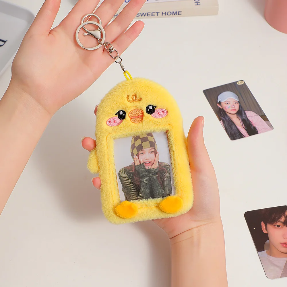 Kawaii Plush Photocard Holder Cute Bear Credit ID Bank Card Keychains Bus Cards Protective Case Picture Photo Sleeves Stationery