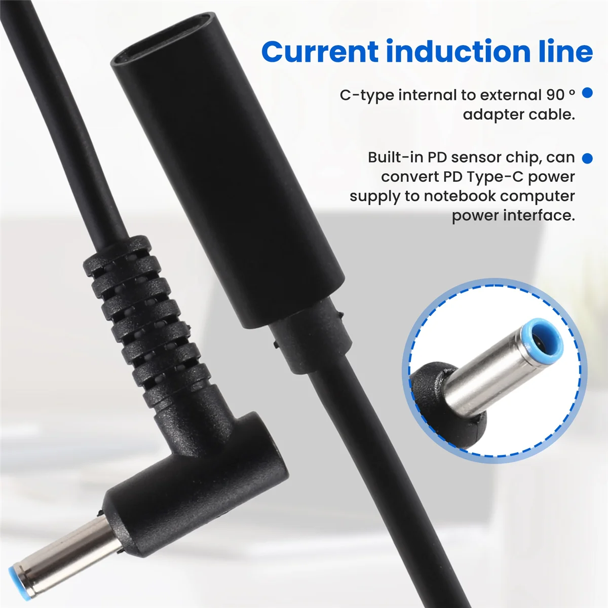 Câble adaptateur USB type C femelle vers jardin 4506 mâle 90 °, prise 4,5x3,0mm, convertisseur de puissance CC avec puce de capteur PD pour ordinateur portable