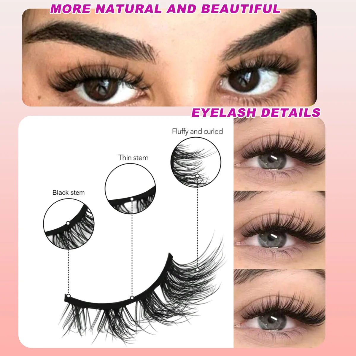 3 أزواج من الرموش الصناعية الناعمة ذات المظهر الطبيعي خفيفة الوزن على شكل عين القطة وعين الثعلب رموش اصطناعية ممدودة لتعزيز جمال العين #3