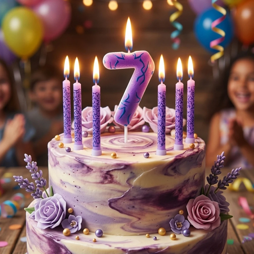 7Pcs purple disco Themed Birthday Candles Lightning Birthday Decorations Cartoon Movie Cake Toppers for music Party Supplies ﻿ ﻿