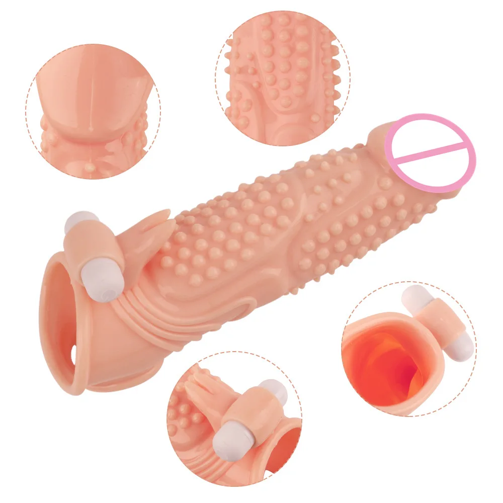 Extensor vibratório reutilizável para casais, vibrador masculino, preservativo reutilizável, capa de pênis, manga de boquete, capa adulta