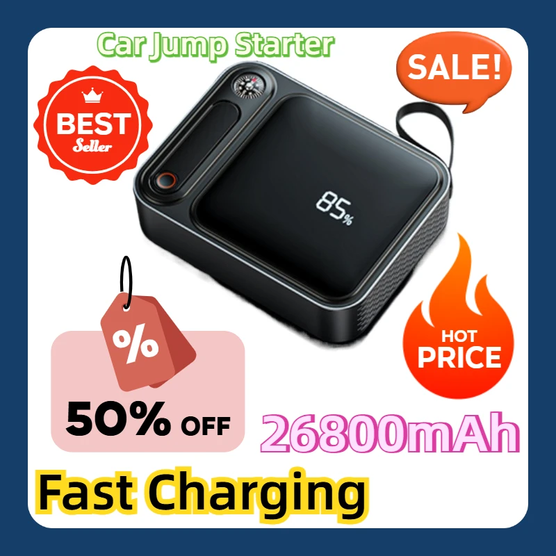 Car Starting Device with PD 100W Fast Charging Car Battery Charger Booster  3000A Car Jump Starter Power Bank 26800mAh