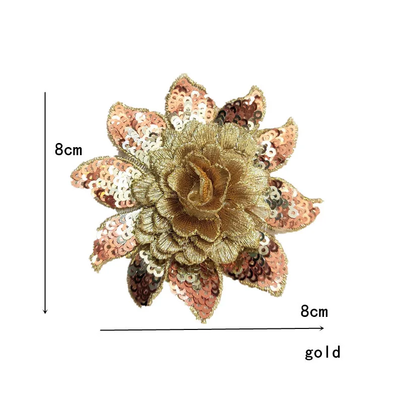 1pc 3D Sequins Flower Applique Embroidered Lace Fabric Patches DIY Wedding Dress Doll Clothes Decoration Sew-On Accessories