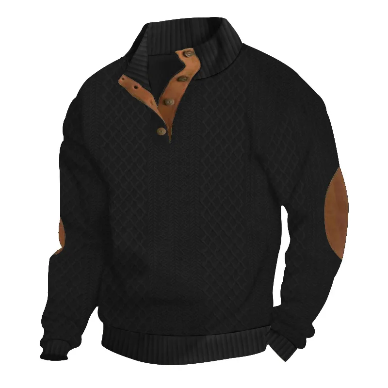 Pop 2025 Men's Sweater Tops New Mens Outdoor Leisure Button Stand Up Neck Spliced Loose Colored Sports Sweater Trend