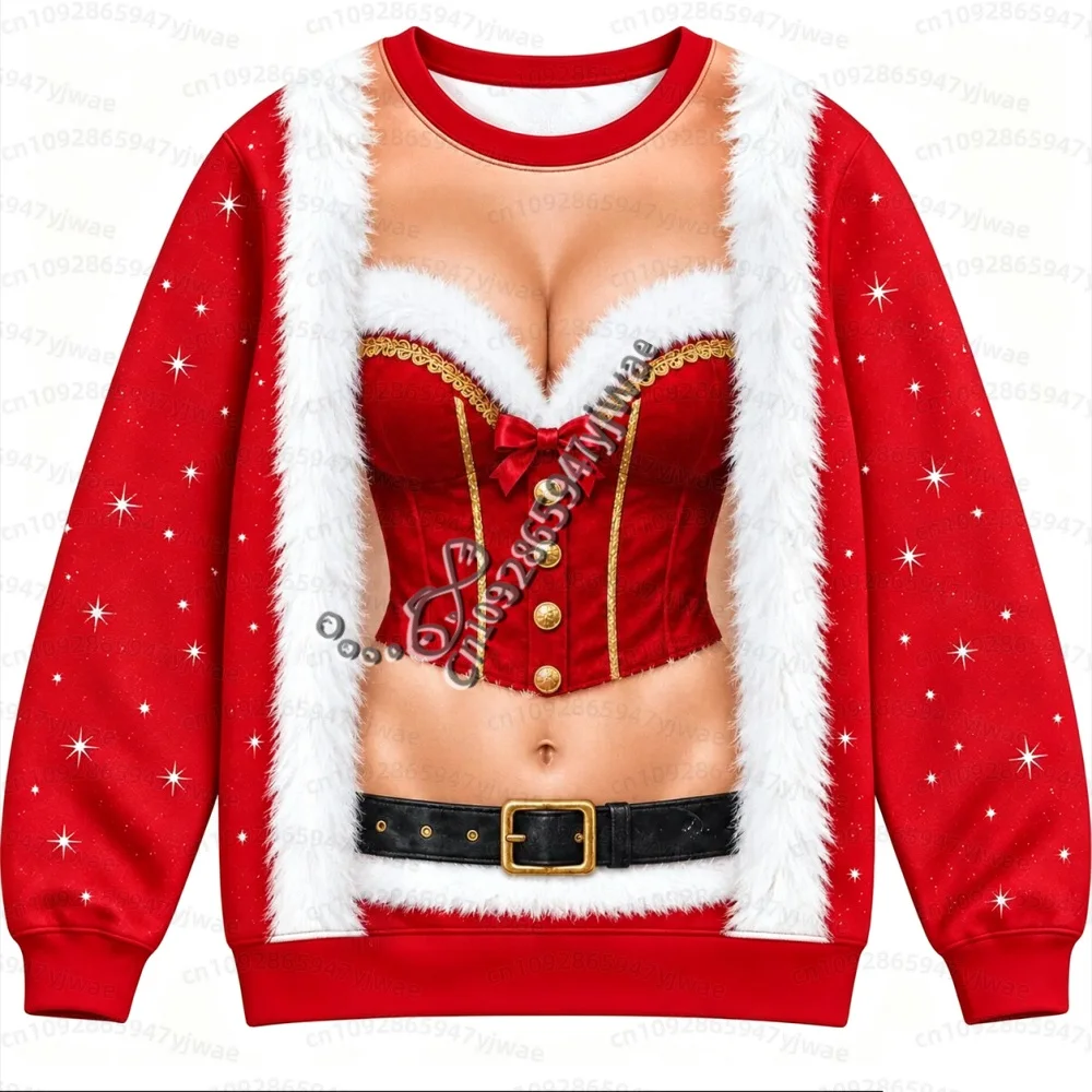 26 Herren Damen Winter Lustiger Fake-Muskel 3D-Druck Hässlicher Weihnachtspullover Fitness Sport Langarm-Pullover Sweatshirt Herren Hoodies – Detail 9