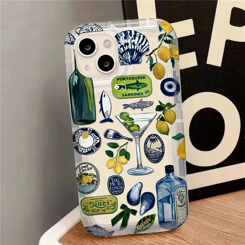 Seaside Scenery Wine Lemon Pattern Printed Phone Case for Samsung Galaxy A55 A35 A54 A34 A24 A14 A13 A73 A53 A33 A23 4G 5G Cover