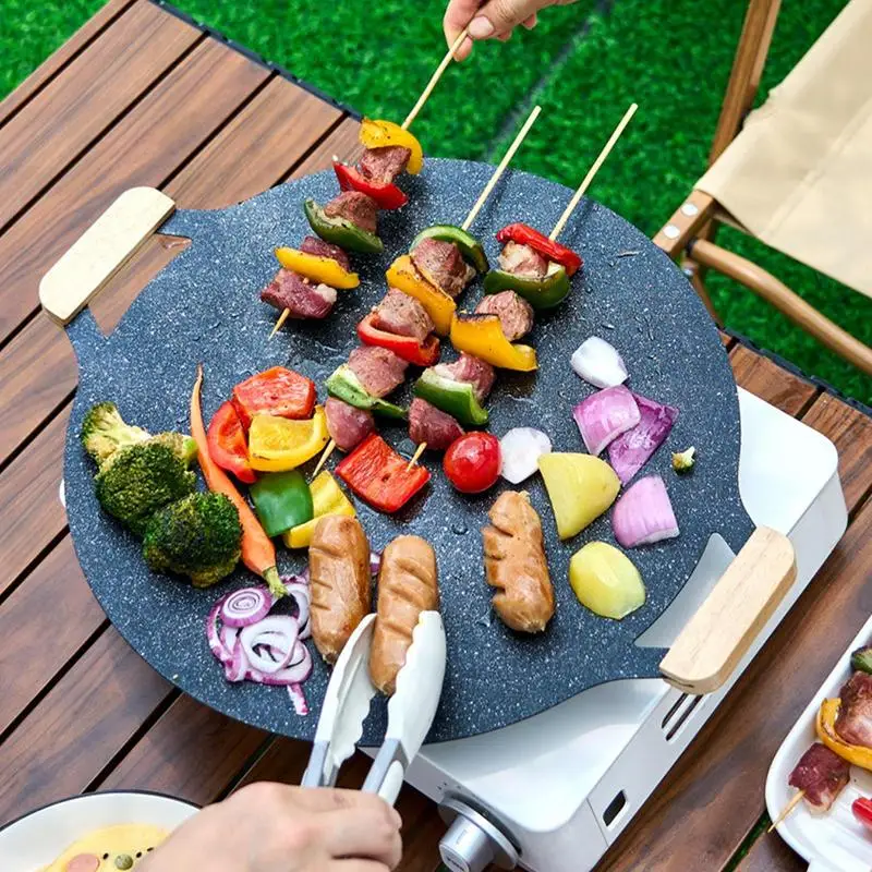 bbq Plate Korean Barbecue Grill Gas Outdoor Camping Plate Set Round Non-Stick Portable Frying Pan Meat Pot Barbecue Accessories