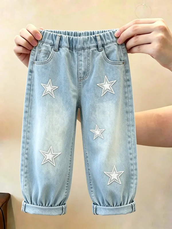 Girls Spring Autumn Small Fragrance Style Set Trendy Star Shirt Denim Jeans Stylish 2026 New Two Piece Set Long Sleeve round ...