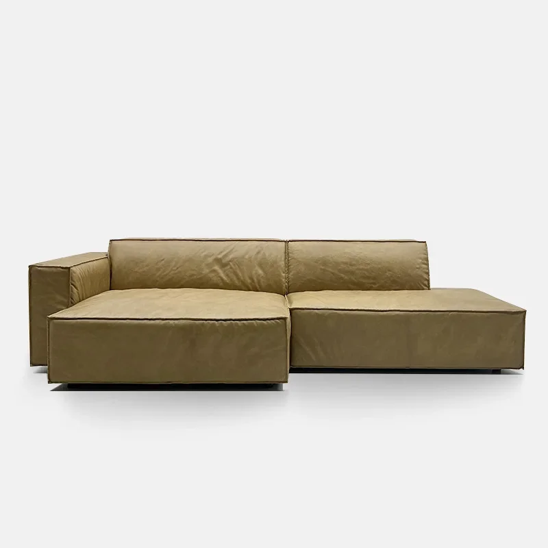 Vintage corner oil wax cowhide sofa