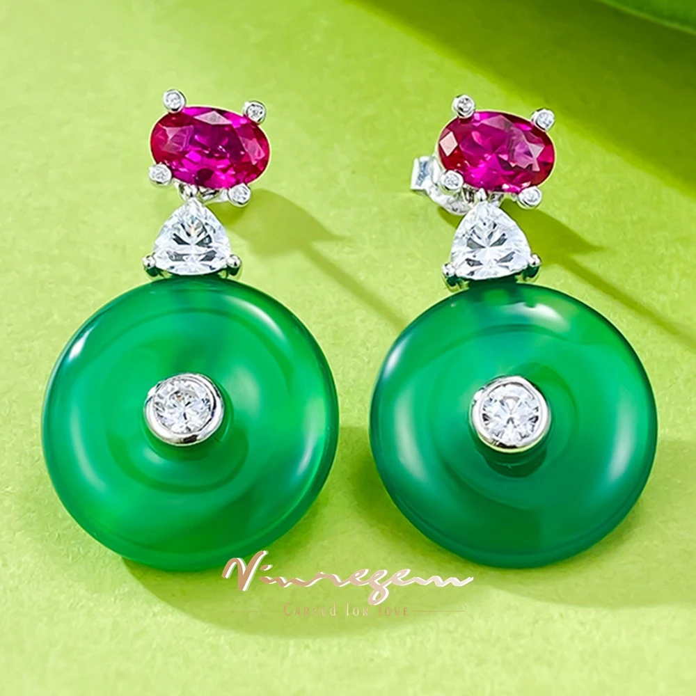 

Vinregem Natural Green Jade High Carbon Diamond Gemstone Drop Earrings Vintage 925 Sterling Silver Fine Jewelry Anniversary Gift